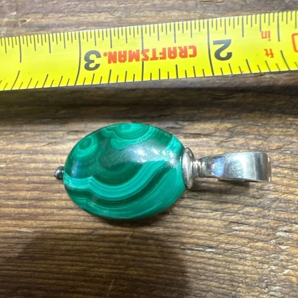 Sterling Silver Malachite Pendant 12.93g large natural stone